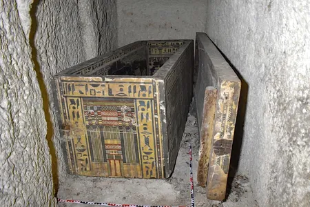 The woman&#39;s remains were contained in two painted coffins, one stacked inside the other.