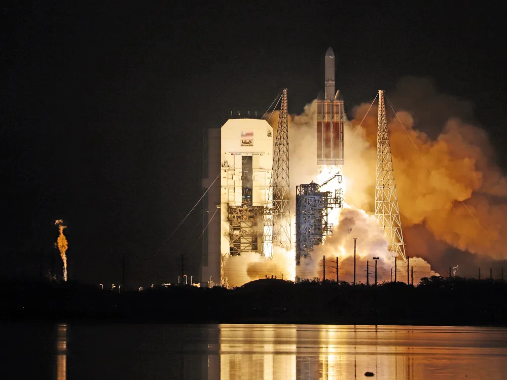 OPENER - A 235-foot-tall Delta IV takes off with 2.1 million pounds of thrust from its three RS-68A booster main engines, creating a magnificent light show in the sky.