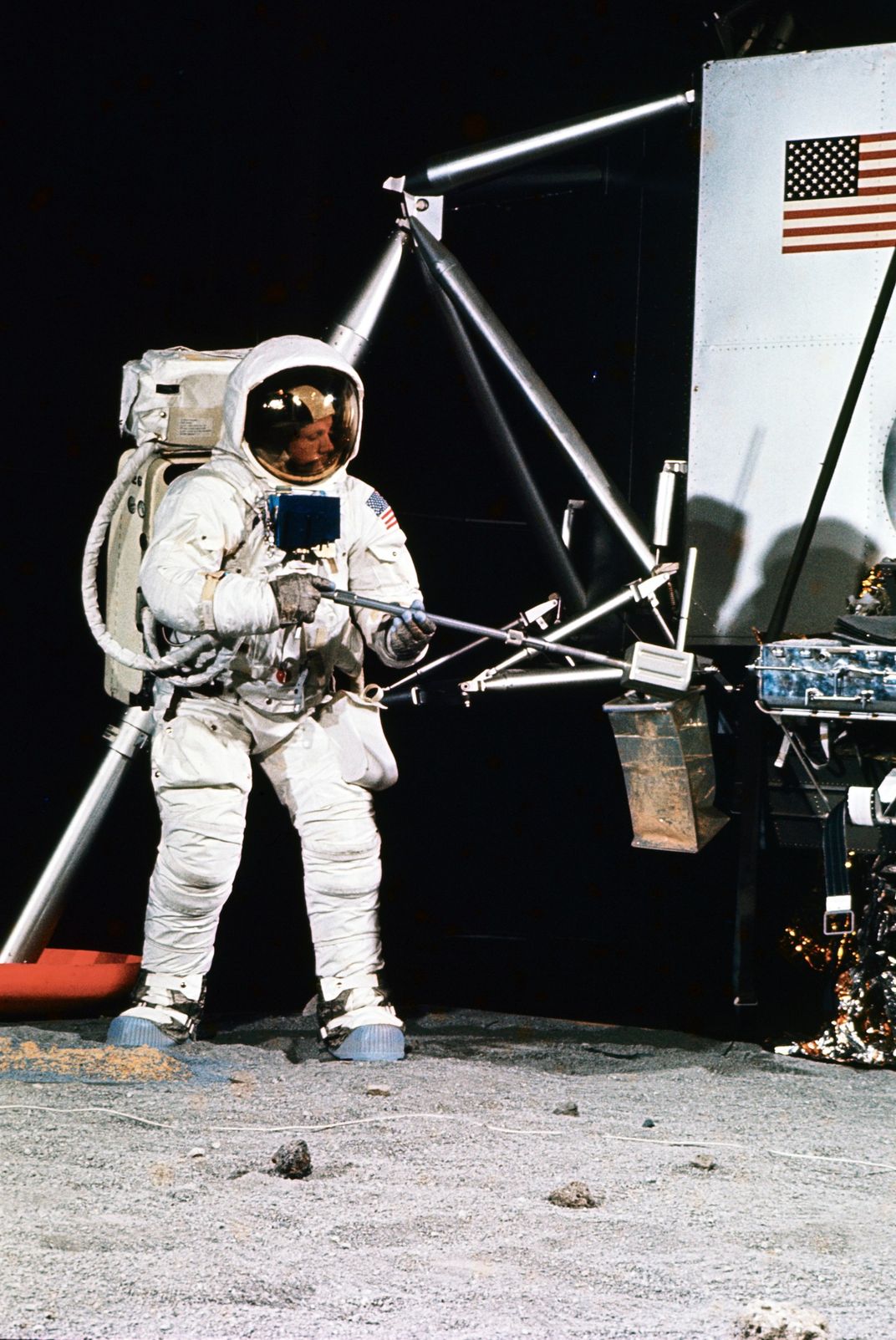 Armstrong With Lunar Tools