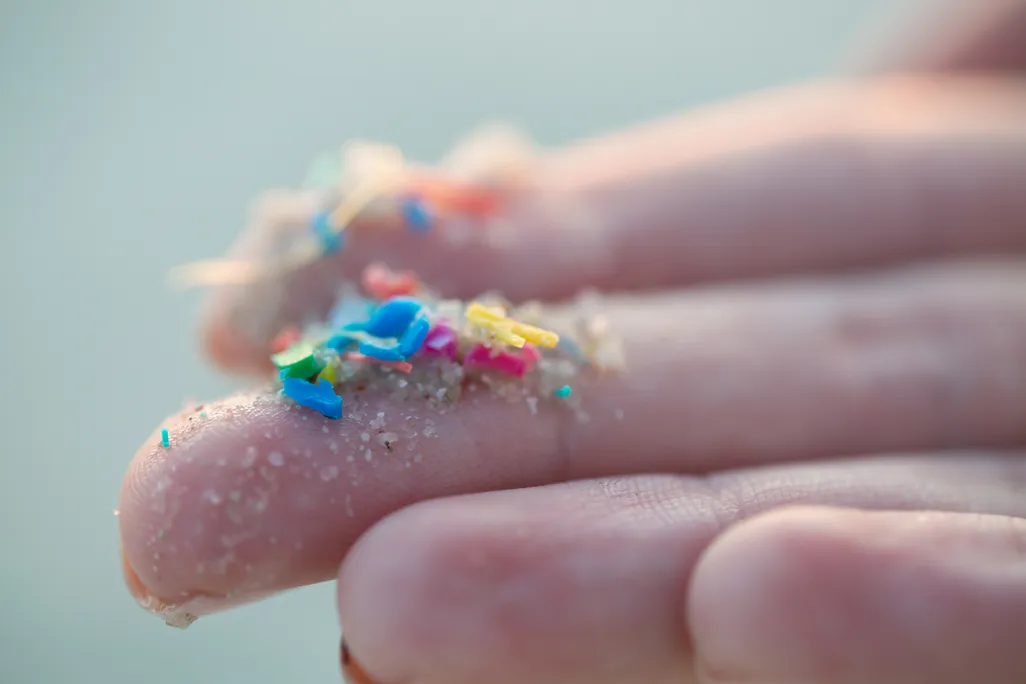 hand holding small pieces of plastic