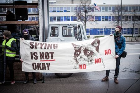 Activists in Denmark protest outside the American Embassy in Kbenhavn.