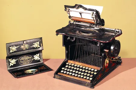 An early Remington typewriter featuring the QWERTY keyboard