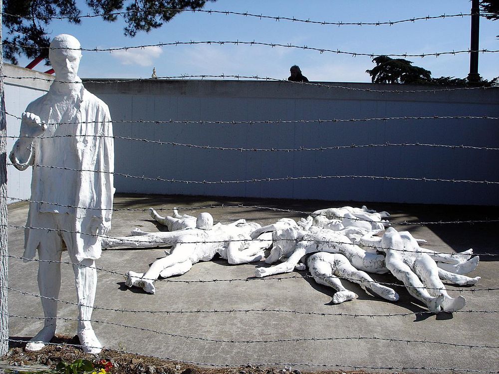 This Holocaust remembrance sculpture stands outside the Legion of Honor in San Francisco.