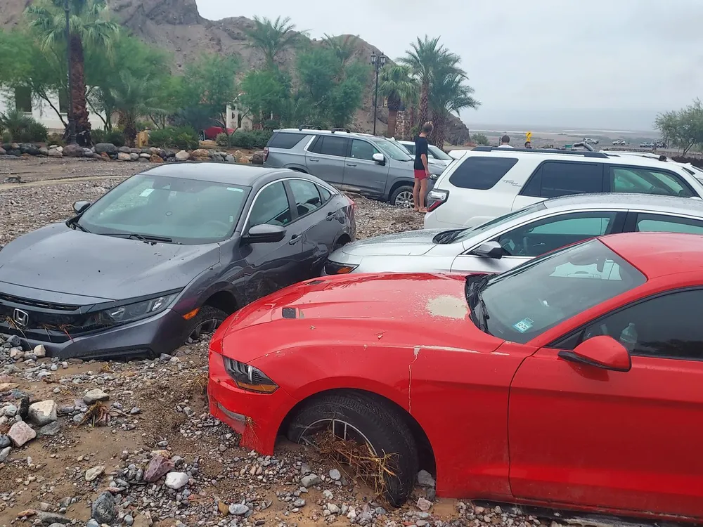 Cars covered in debris