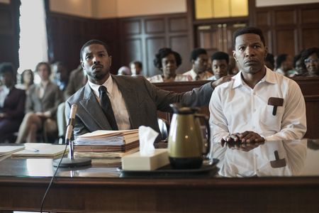 Michael B. Jordan (left) and Jamie Foxx (right) star in Just Mercy as civil rights lawyer Bryan Stevenson and falsely accused death row inmate Walter McMillian, respectively.