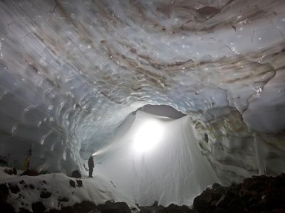 During the first two years of the team's studies, snow sealed the entrance to Snow Dragon cave. But in recent years, low snowpack has kept the entrance open year-round.