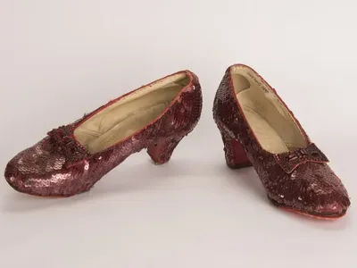 The recovered pair of ruby slippers from&nbsp;The Wizard of Oz