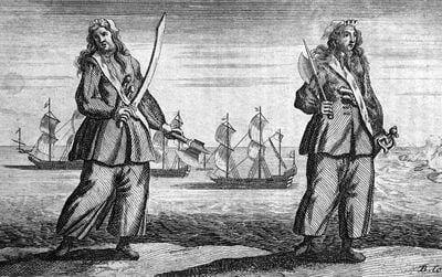 Anne Bonny (left) and Mary Read, as rendered in A General History of the Pyrates