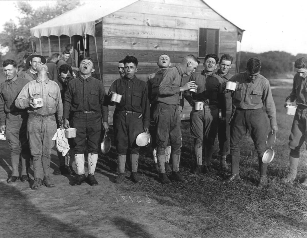 Men gargling at Camp Dix