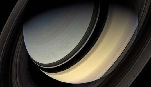 Cassini view from above Saturns north pole