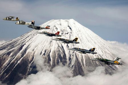 Carrier Air Wing 5 departed USS Kitty Hawk for this seven-ship formation, shot in 2007