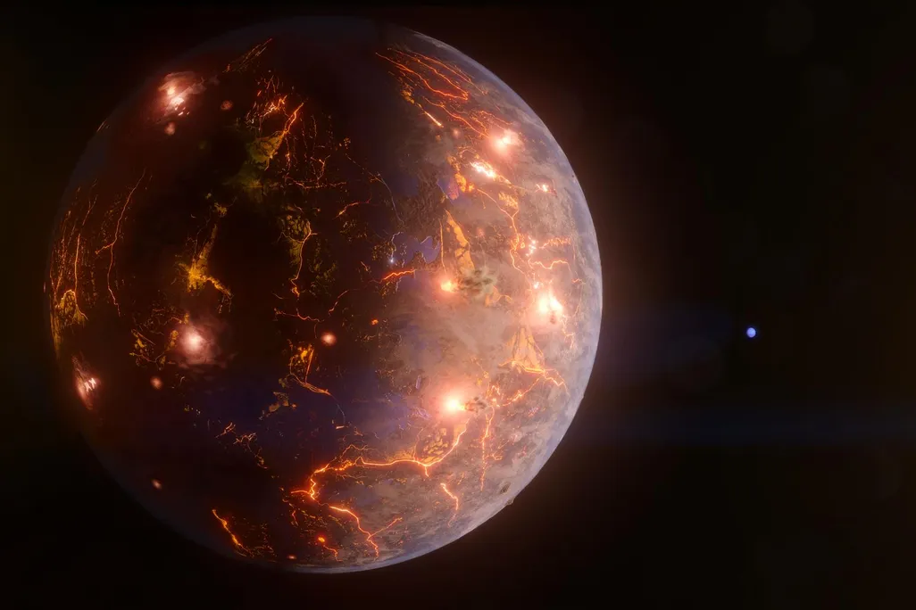 Illustration of planet with fiery cracks all over it