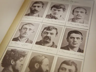 Early mug shots of 19th-century criminal suspects in a book by Alphonse Bertillon, chief of criminal identification for the Paris police