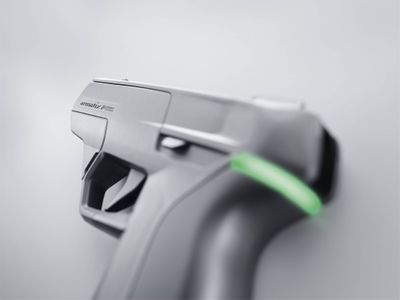 A green light on the back of the Armatrix iP1 shows the gun is armed. When disarmed, the light is red.