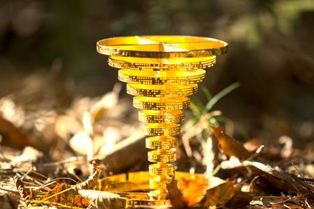 The 24-karat gold spiral statuette is inscribed with a message pointing the finder to more than $87,000 worth of Bitcoin.