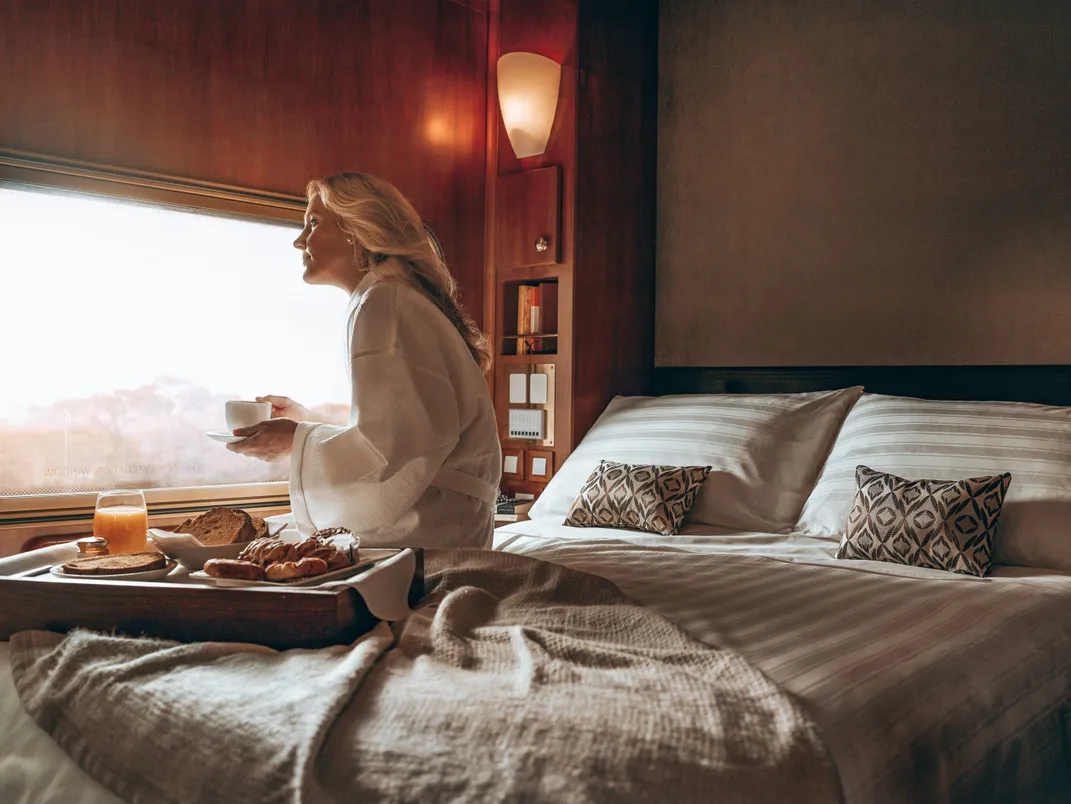 Breakfast aboard The Ghan. Credit: Journey Beyond