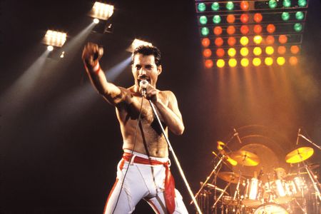 Freddie Mercury on stage in Oakland, California, in 1982