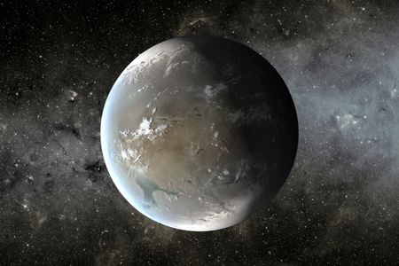 Artist's conception of Kepler-62f, which may, according to theory, have a solid surface and liquid water.