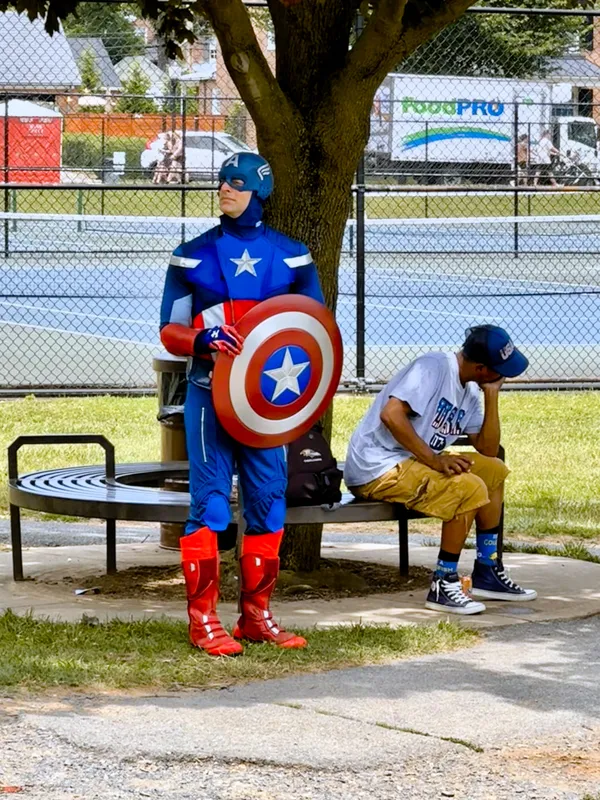 Captain America (a cosplayer?) protecting the residents of Frederick, Maryland. thumbnail