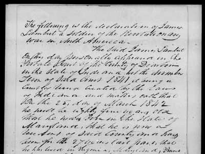 A Revolutionary War pension and bounty land warrant application submitted by&nbsp;James Lambert