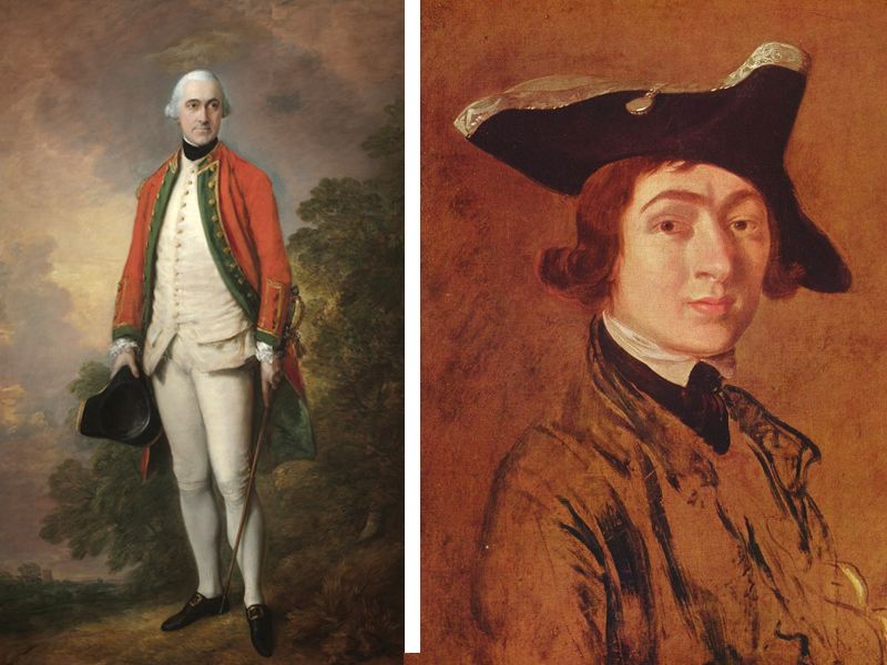 Gainsborough's portrait of George Pitt, 1st Baron Rivers (left), and a 1754 self-portrait (right)