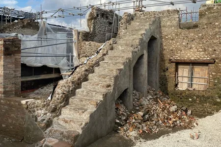 This staircase, part of an active construction site, has been preserved since the eruption of Mount Vesuvius in 79 C.E.



