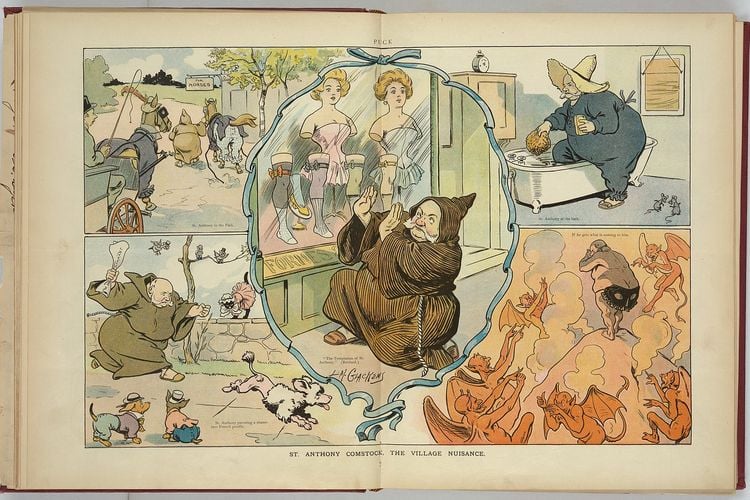 An illustration of Anthony Comstock, published in Puck magazine in 1906