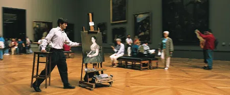 American Will Thompson (with his take on Goya's Young Woman with a Fan) has been copying at the Louvre since 1994.