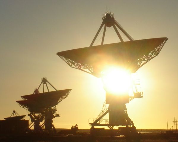 Telescopes of another kind - Radio telescopes poised at the Very Large Array (VLA) Socorro, New Mexico thumbnail