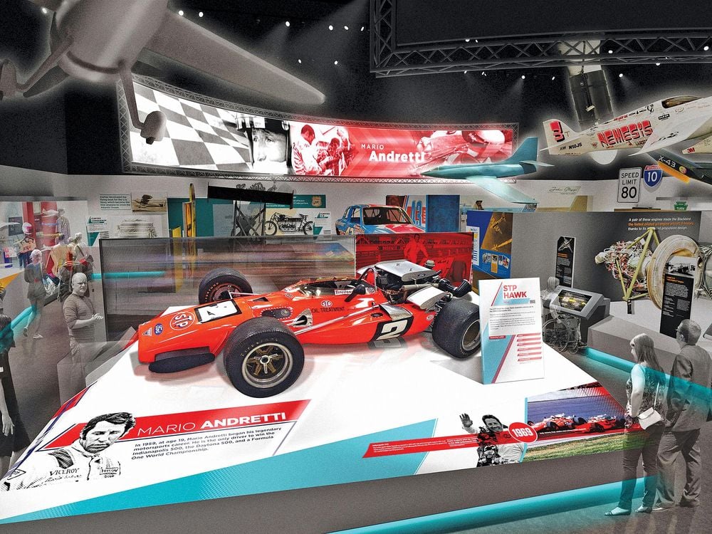 rendering of the NAtion of Speed gallery, with car on display