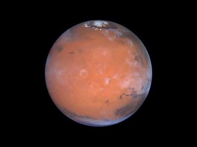 Mars imaged by the Hubble Space Telescope during a close approach to Earth. 