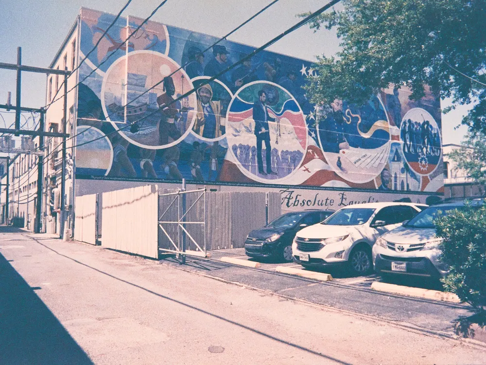 A view of the Absolute Equality Mural celebrating Juneteenth, located on Galveston’s Strand Street