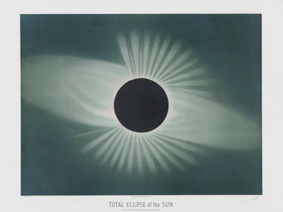 "Total Eclipse of the Sun," by E.L. Trouvelot, 1881, color lithograph.