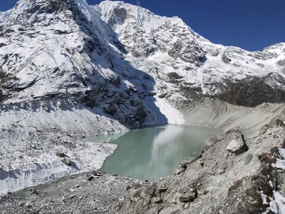 Dig Tsho, a glacial lake in Nepal that burst in August 1985