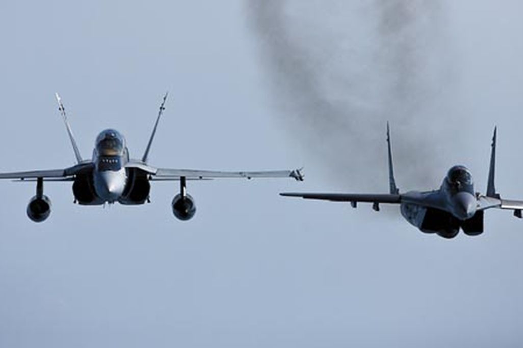 F/A-18D Hornets and Russian-built MiG-29s
