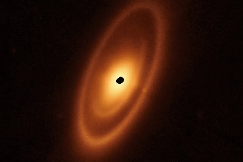black dot with fuzzy orange rings around it