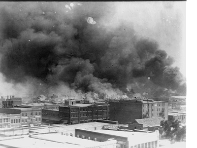 Smoke billows over Tulsa, Oklahoma in 1921.