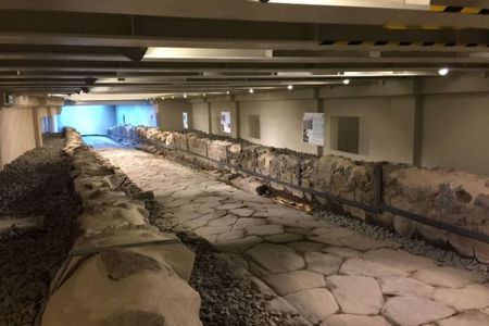 This Roman road is part of a newly opened McDonalds. 