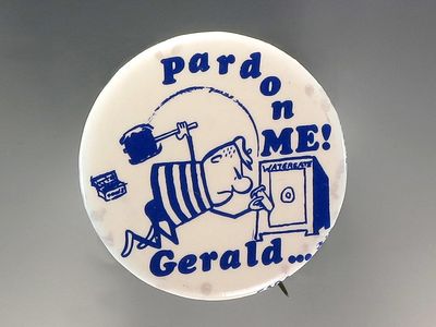 While presidents have the power to pardon, their decision to use it isn't always popular. Just look at this anti-Ford button made in response to his pardoning of Richard Nixon.