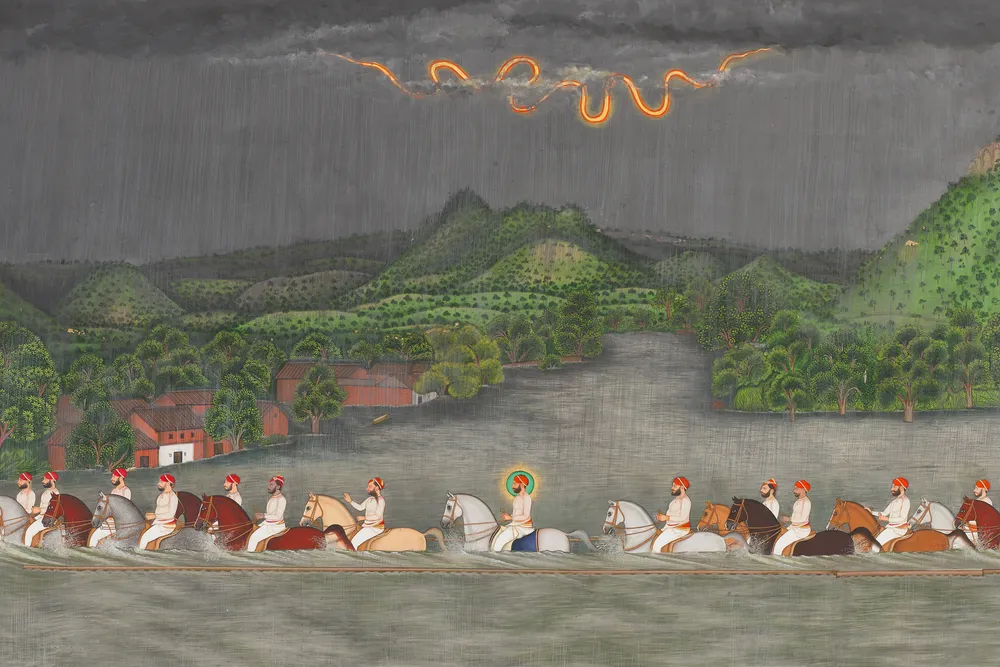 Shivalal, Maharana Fateh Singh Crossing a River During the Monsoon