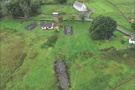 An aerial view of the archaeological trenches dug around Lismore's parish church, a 13th-century cathedral