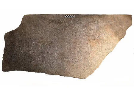 Measuring more than five and a half feet long and three inches thick, the fragment represents almost an entire wall of the sarcophagus.