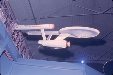The Star Trek starship Enterprise model on display in the Smithsonian Arts and Industries building in 1975.