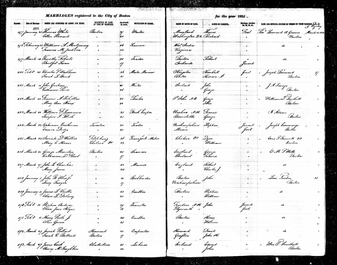 Boston marriage records