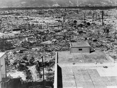 Hiroshima the day after the nuclear bomb was dropped.