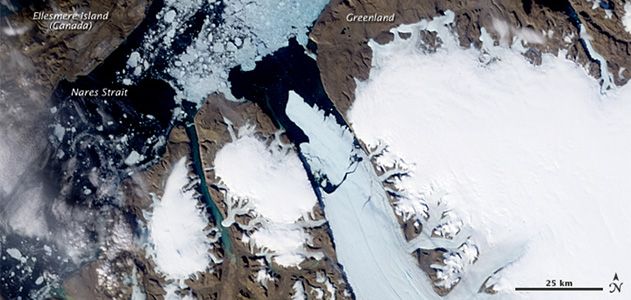 An island of ice breaking away