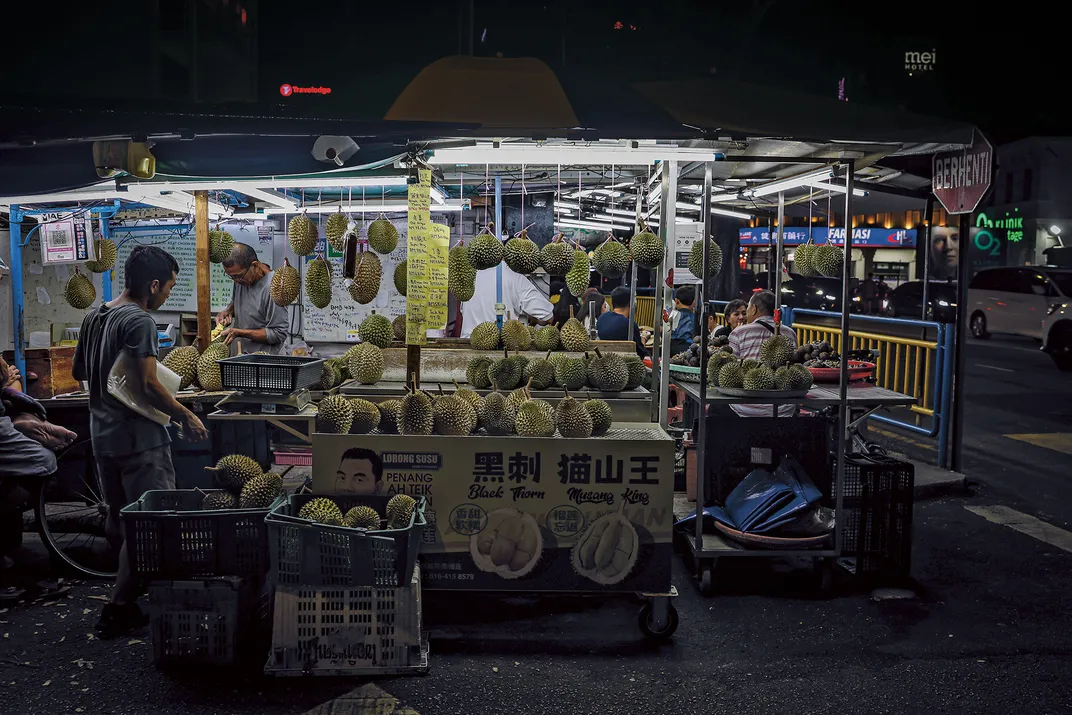 A durian stand on iconic Macalister Road in George Town