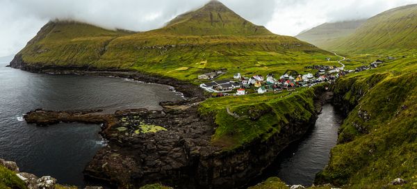Panoramic view of Gjógv in Faroe Islands thumbnail