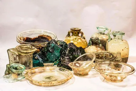 Archaeologists recovered a collection of blown-glass tableware in excellent condition.