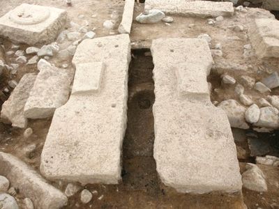 One of the toilets featured a granite slab with a hole in it and two stepping stones on either side.